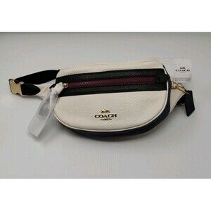 Coach Leather Vale Belt Bag Fanny Pack Chalk‎ Black Purple - Unused w Orig Tags